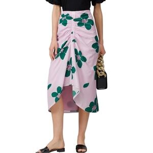 Kate Spade Grand Floral Ruched Lilac Floral Midi Skirt 8